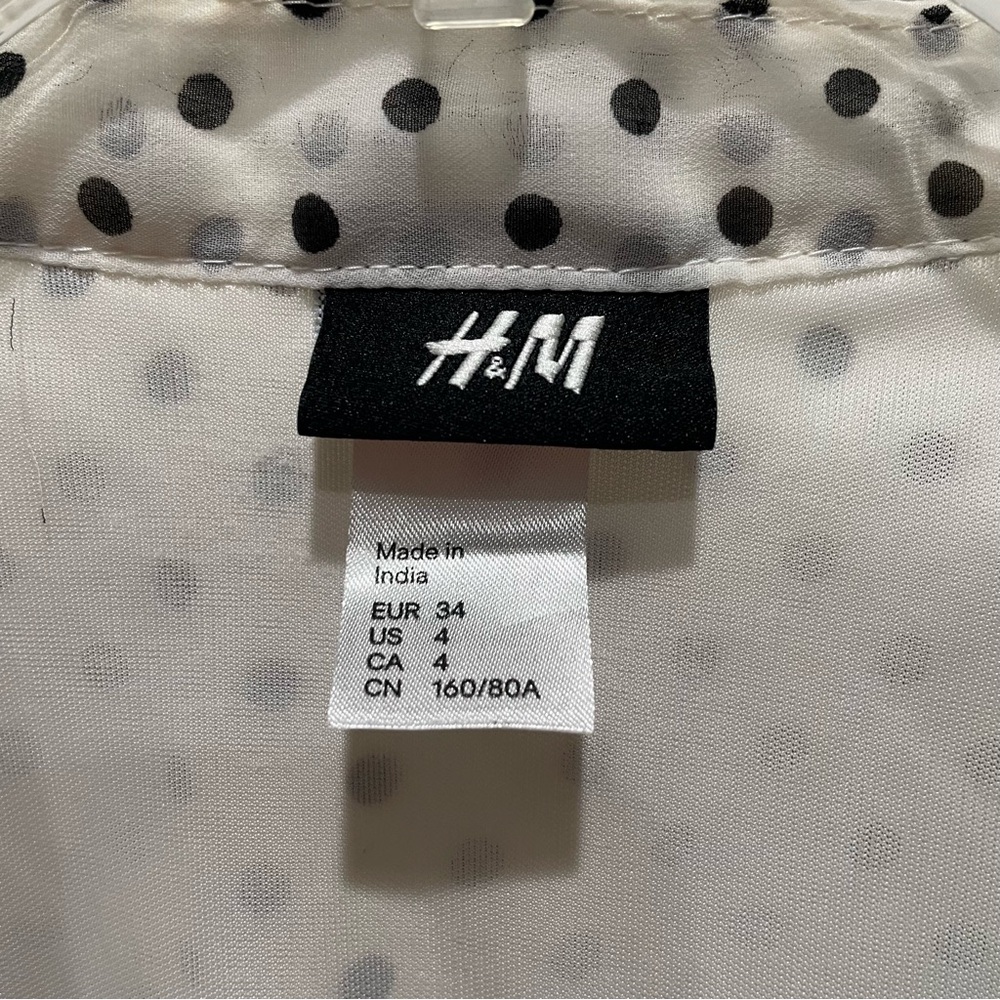 H&M White Polka Dot V-Neck Ruffle Button Down Summer Dress Sz S Angel Mesh Twee - Picture 5 of 6